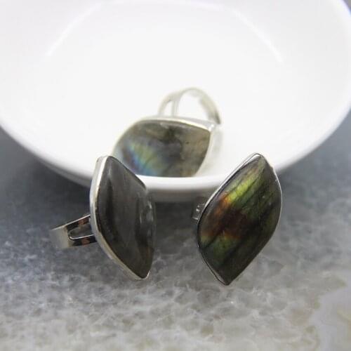 Natural Labradorite Open Adjustable Ring,Reiki Quartz Healing Crystal Finger Ring Jewelry Gift For Women/Man,Minimalist Ring