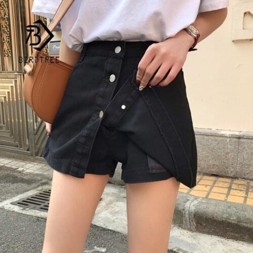 Singel Breasted Denim Shorts 2021 Summer Spring Girls Blue High Waisted All-Match Jeans Skorts B18614X