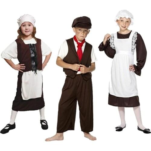 Medieval Maid Dress Girls Cosplay Victorian Poor Boy Urchin Children School Book Week Fancy Dress Halloween Costume For Kids
