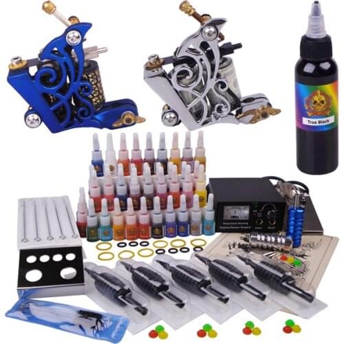 Professional complete tattoo kit 2 top tattoo gun cosmetic tattoo machine superior tattoo supply