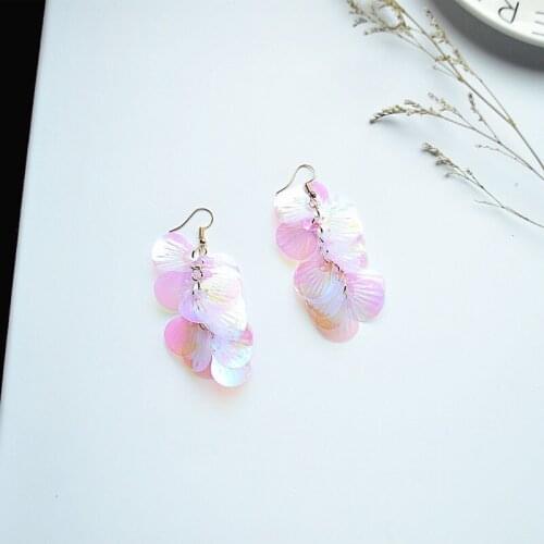 Japanese and Korean version of earrings fairy summer color sequins simple temperament long Tassel Earrings Earrings