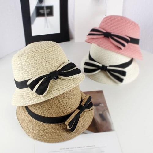 Summer Baby Girls Straw Hat Bowknot Kids Sun Hat For Girls Boys Bucket Cap Children Beach Panama Caps Photography Props