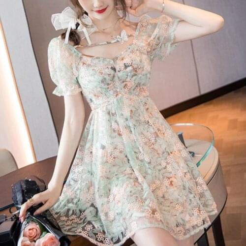Vintage Floral Elegant Dress Women Korean Designer Party Evening Embroidery Dress Beach Holiday Fairy Dresses for Women 2021 New