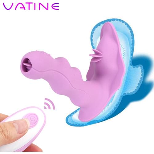 VATINE Tongue Licking Wearable Vibrators Remote Control Dildo Vibrator Clitoris Stimulator Sex Toy for Women