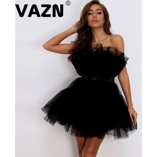 VAZN New Summer Strapless Chic Slim Sexy Female Tulle Banquet Party Dress 2020 Sleeveless Fashion Mujer Dress