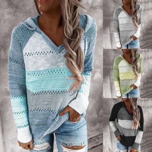 Fashion Women Patchwork V-Neck Long Sleeves Hooded Sweater Tops polerones mujer moletom sudaderas para mujer худи толстовка