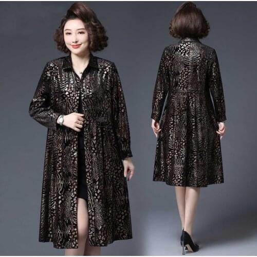 2020 New Spring Autumn Long Trench Women Large Size 5XL Wind Middle-aged Cardigan Printed Coats RH414