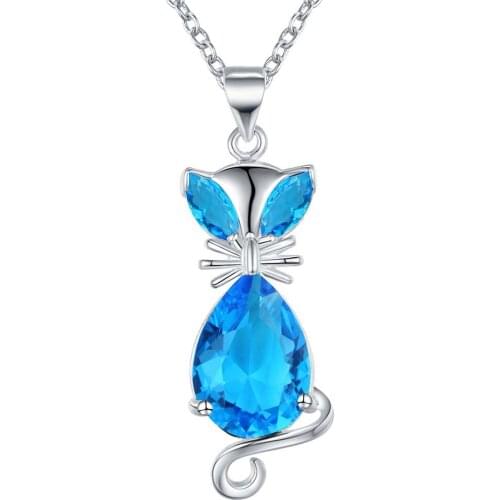 Europe silver color fashion CZ STONE wedding elegant kitten red crystal necklace women charms Best Gift cute AN757