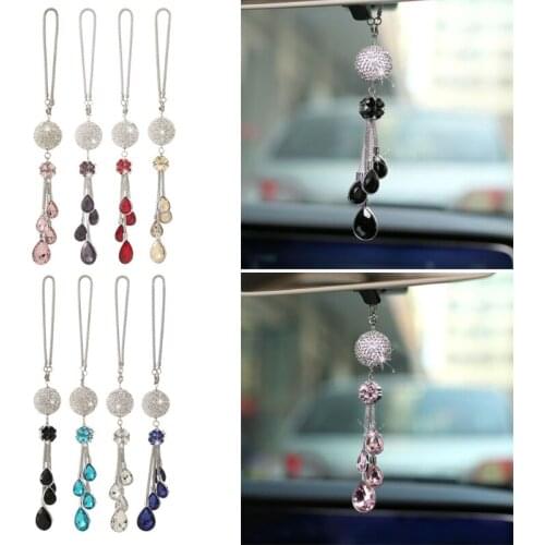 1Pc Crystal Car Pendant Rear View Mirror Ornament Creative Auto Diamond Decoration Car Pendant Hanging Metal Crystal Ball