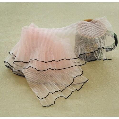 5Meters/lot 12cm two-layers Ruffle Pleated Mesh Lace Ruffle Lace Fabric Pink Organ Tutu Skirt Doll Dress Material