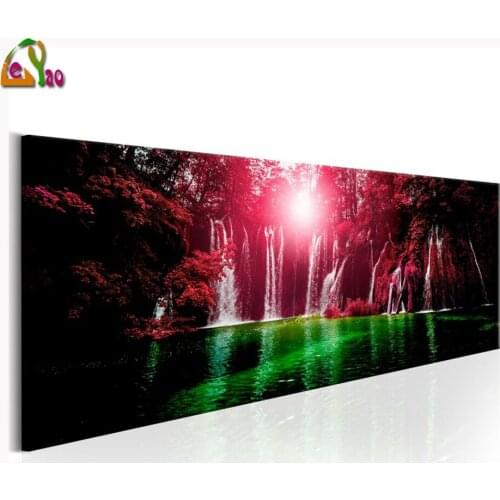 DIY Diamond Painting Ruby Waterfalls Landscape Diamond Embroidery Full Display New Square Stones Mosaic pattern of Rhinestone