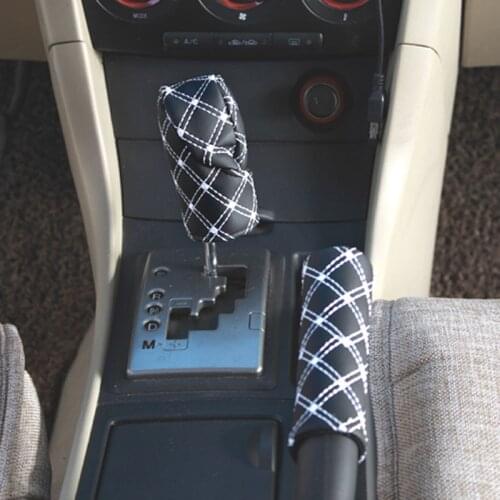 Car Faux Leather Gear Shift Knob Cover Hand Brake Cover Sleeve 2 in 1 Set for Opel Astra VAUXHALL MOKKA Zafira Insignia Vectra