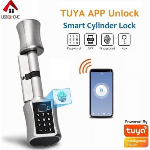 TUYA Smart APP Unlock Door Lock Cylinder Fingerprint Password Mechanical Key Unlock Biometric Electronic Smart Door Lock Keyless