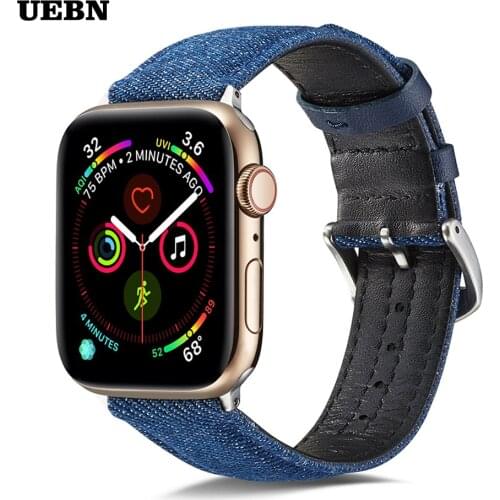 UEBN Denim with Leather Metal Buckle band for Apple Watch Series 6 strap for iWatch 6 5 4 44mm 40mm 38mm 42mm Watchbands