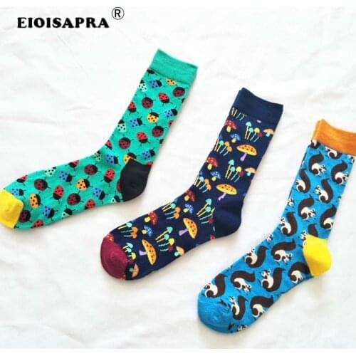 [EIOISAPRA]Personality Kawaii Cartoon Mushroom Squirrel Beetle Women Socks Lovely Harajuku Breathable Calcetines Mujer Meias