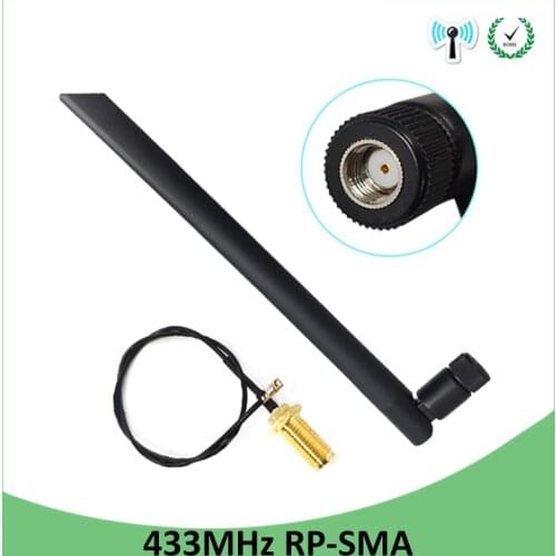 5pcs 433Mhz Antenna 5dbi GSM 433 mhz RP-SMA Connector Rubber Lorawan antenna+ IPX to SMA Male Extension Cord Pigtail Cable