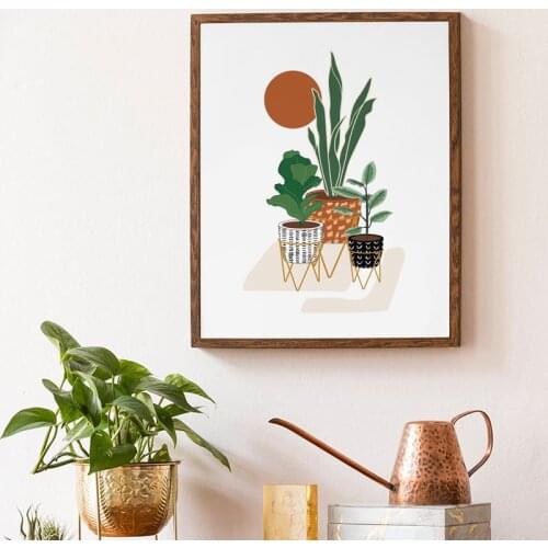 Snake Potted Plants Canvas Painting Trendy Botanical Poster Boho Style Sun Leaves Art Prints Wall Pictures for Living Room Decor