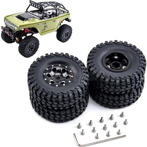 4PCS Aluminum Alloy RC Beadlock Wheel Rims and Tires Set for 1/24 1:24 Axial SCX24 90081 RC Crawler Car Upgrades Accessories
