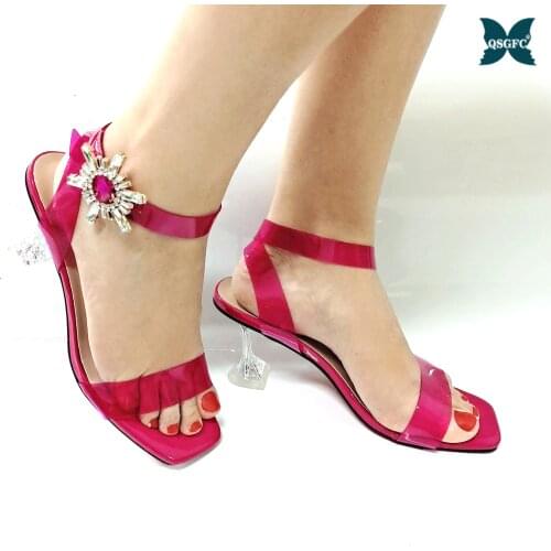 African Summer Hot Selling Italian Design Fashion Special Unique style Women Shoes for Party Wedding in Fuchsia Color