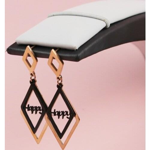 Fashion Earrings Hanging Black Letters Happy Rose Gold Earrings For Women Jewelry Wholesale