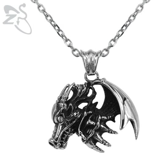 ZS 2019 Punk Dragon Pendant Necklace for Men 316L Stainless Steel Necklaces Hip Hop Animal Jewelry Gifts for Biker Men Necklace