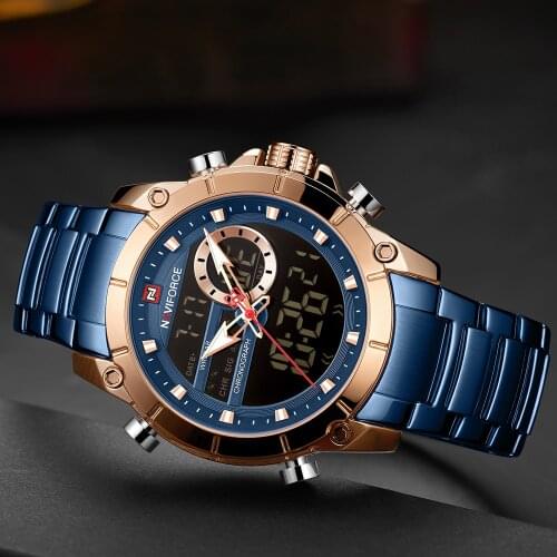 NAVIFORCE Blue Mens Watch full steel Military WristWatch Digital Sports Watches Men Waterproof Quartz Clock relogio masculino