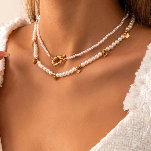 2021 New Boho Copper Sequins Tassle Pendant Necklace Imitation Pearl Chain Choker Necklaces Collar for Women Jewelry Party Gift