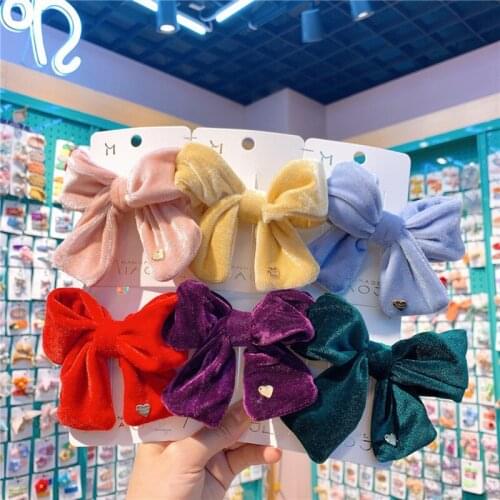 2020 Winter New Sweet Girl Simple Beautiful Colorful Velvet Big Bow Duckbill Clip Fashion Childrens Hairpins Hair Accessories