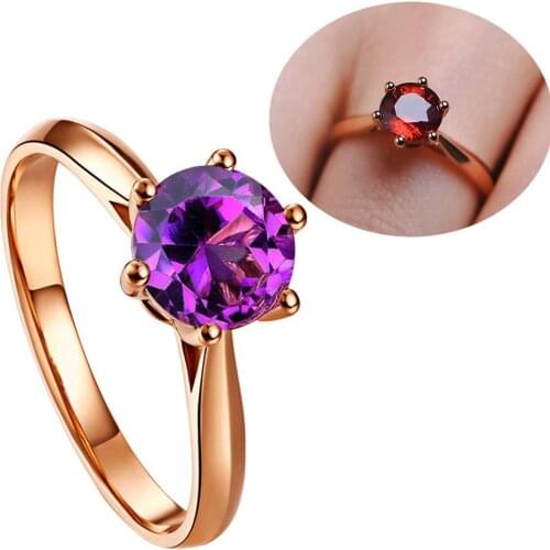 New Trendy Rings For Women Faux Amethyst Ruby Inlaid Finger Ring Wedding Engagement Jewelry Gift