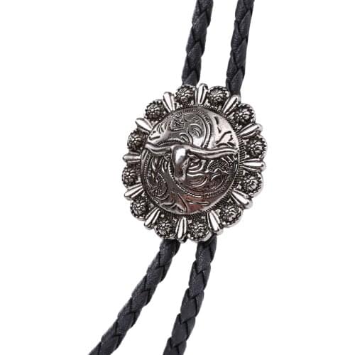 New western bull head bolo tie retro shirt chain bolo collar rope leather necklace tie