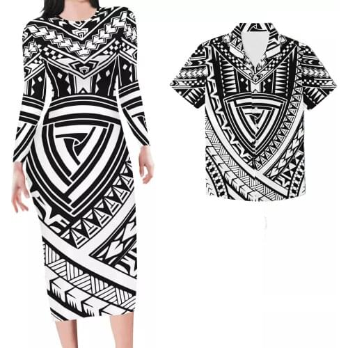 HYCOOL 2021 Latest Fall Long Sleeve Bodycon Maxi Dresses New Arrivals Polynesian Tattoos Print Plus Size White Couple Clothing