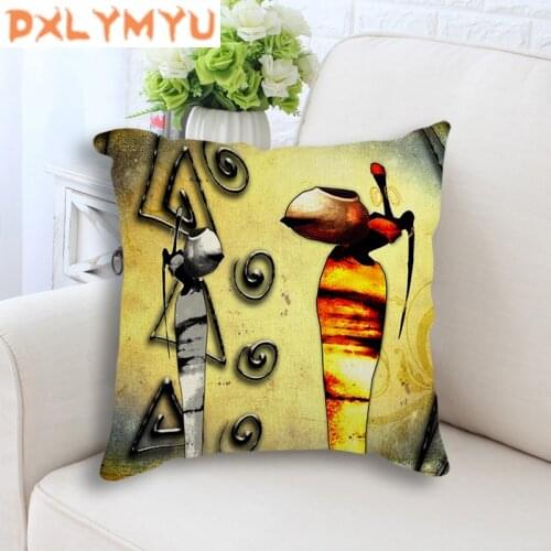 African Style Seat Cushion Throw Pillow Cotton Linen Cushion Oil Painting Print Decorative Cushion for Sofa Decoration