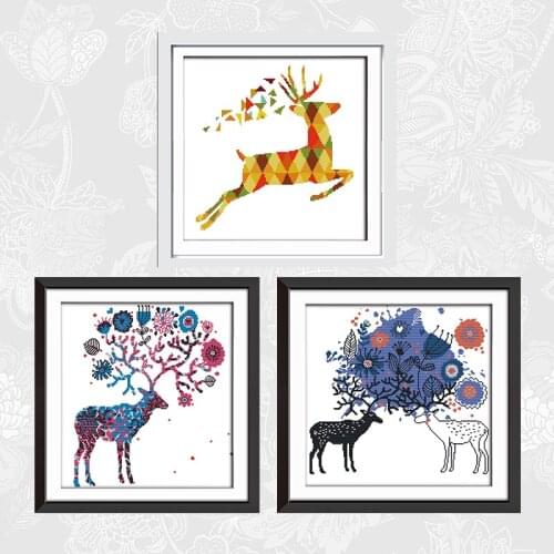 Seven color deer and Elk Patterns Printed Fabric 14ct 11ct Cross Stitch kits DIY Handmade Beginner Embroidery Needlework Sets
