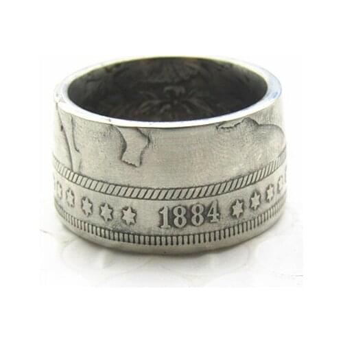 Hobo 1884 Morgan Silver Dollar Coin Ring Silver Plated Handmade In Sizes 8-16