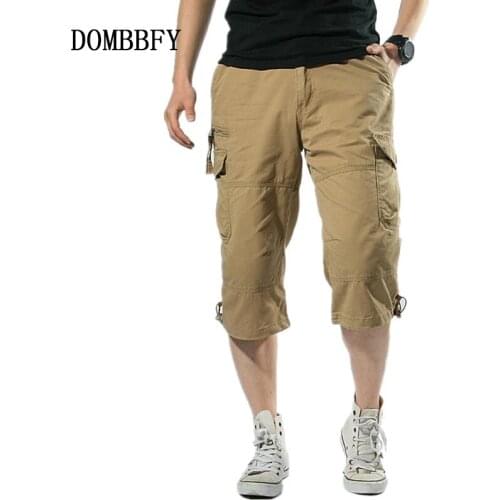 Summer Mens Casual Cotton Cargo Shorts Overalls Long Length Multi Pocket Hot breeches Military Capri Pants Male Tactical Short