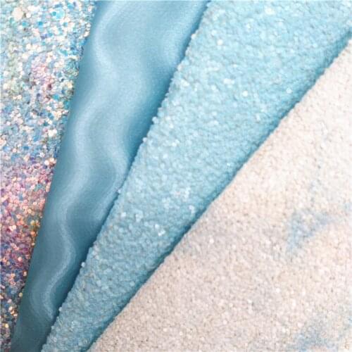 Blue Chunky Glitter Leather Fabric Flowers Iridescent Wave Synthetic Leather with Felt Backing Leather For BOWS DIY 21X29CM G506