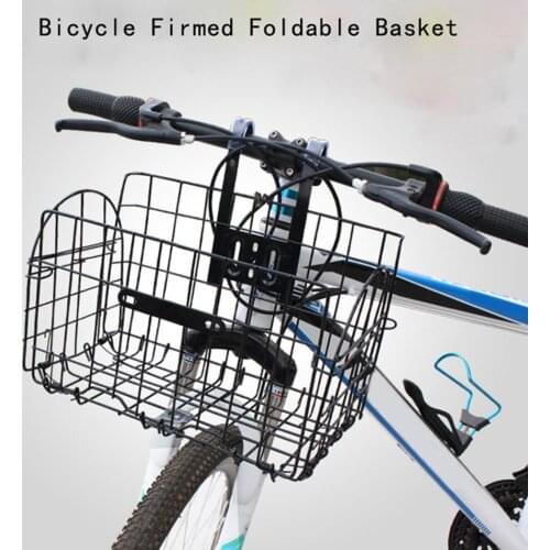 Folding Bike Basket Detchable Steel Bike Handlebar Front Basket Bicycle Rear Rack Hanging Basket Thick Cycling Cargo Carrier