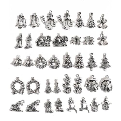 Mixed Metal Christmas Charms Pendants Ornaments Tibetan Silver Beads for Bracelet Earrings Jewelry Making Xmas Tree Decoration