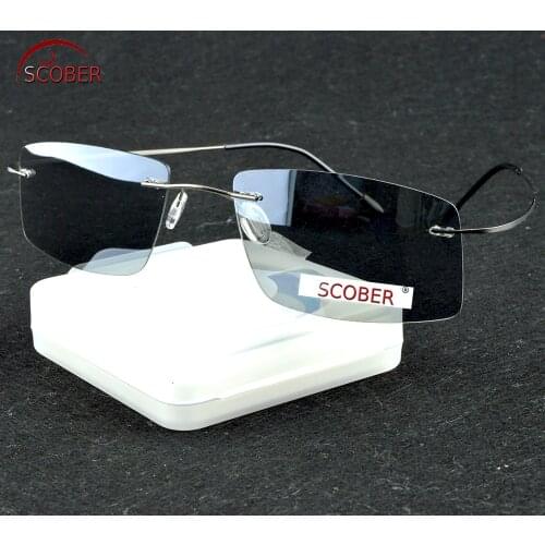 =SCOBER= Titanium Alloy Rimless Polarized sunglasses Super light Men NV Driving mirror Sunglasses designer SPORT sun glasses
