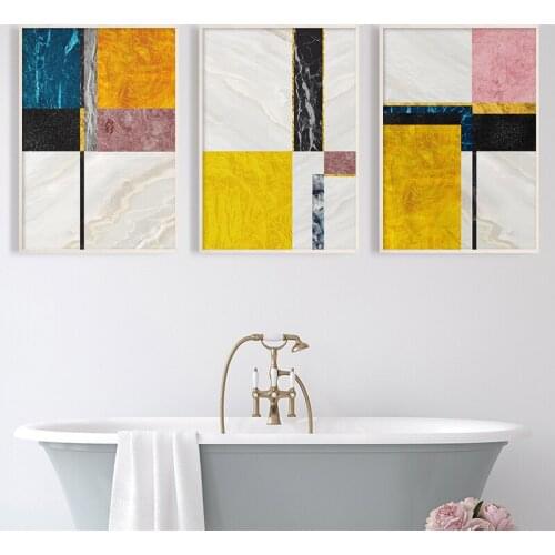 Modern Geometric Yellow Pink Wall Art Canvas Posters and Prints Marble Abstract Painting Pictures Bedroom Living Room Home Decor