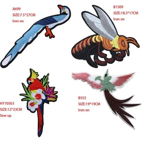 1 Pcs Parrot Phoenix Bee Peacock Cartoon icon Iron on Patch for Clothing DIY Stripes Clothes Patchwork Stickers Custom Badges