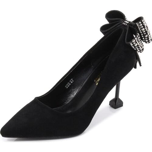 Fashion women thin high heels sexy party shoes women pumps Flock Slip On 6CM Thin High Heels Pointed Toe Butterfly-knot Shallow