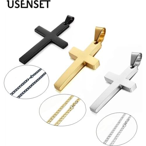 USENSET Charm Polished Cross Pendant Necklaces Stainless Steel DIY Jewelry For Men Women 5MM45CM Chains Gifts