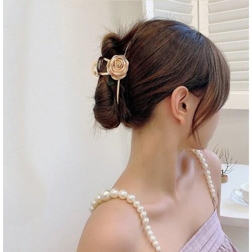 Double-Seventh Valentines Day Rose Flower Hair Claws Korea Shark Clip on The Back of Head Girls Bathing Catch Accessories Women
