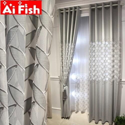 Grey irregular Embroidered Leaves Curtain for Living Room Elegance Semi-Blackout Coffee Hollow Window Drapes for Bedroom #30