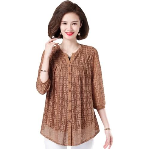 High Quality Women Lace Crochet Casual Loose Blouse Femme Hollow Out Embroidery Shirt Chic Three Quarter Sleeve Blusas Tops 5XL