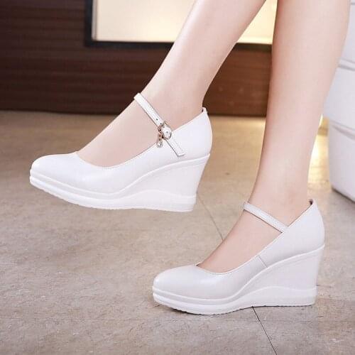 Single shoes female wedge with 2019 spring new waterproof platform pointed work shoes high-heeled wedge cheongsam show shoes