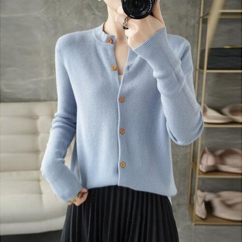 2021 Womens Sweater Casual O Neck Cardigan Autumn Winter Solid Basic Knitwear Korean Version Loose Single breasted Thin Outwear