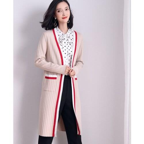 Long Knitted Cardigan Sweaters Coat Women 2020 Spring New Fashion Long Sleeve Pocket Brief Striped Cardigans For Women Knitwear