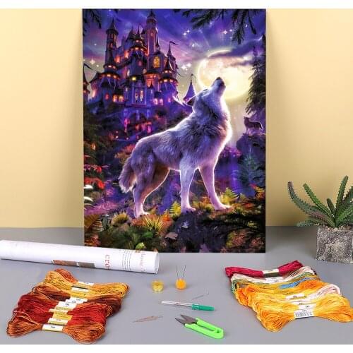 Animal Wolf Printed Fabric 11CT Cross-Stitch Full Kit DIY Embroidery DMC Threads Hobby Craft Knitting Painting Floss Needle